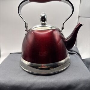 Wolfgang Puck Stainless Steel Petite Kettle and Tea Pot with Infuser-Red